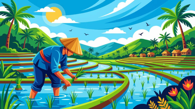 Asian farmer working in paddy.