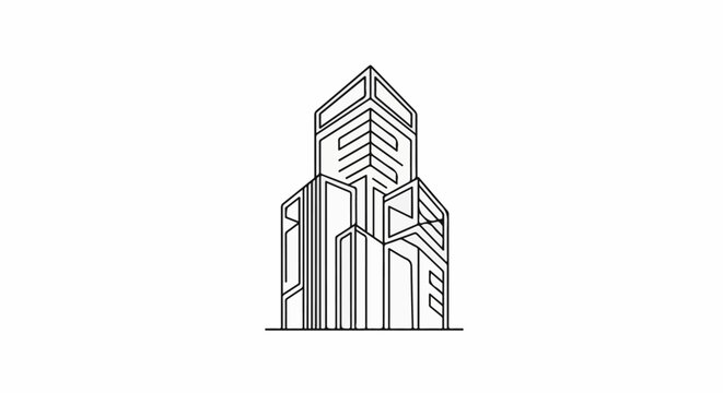 Abstract art deco skyscraper design, sharp geometric lines, monochrome