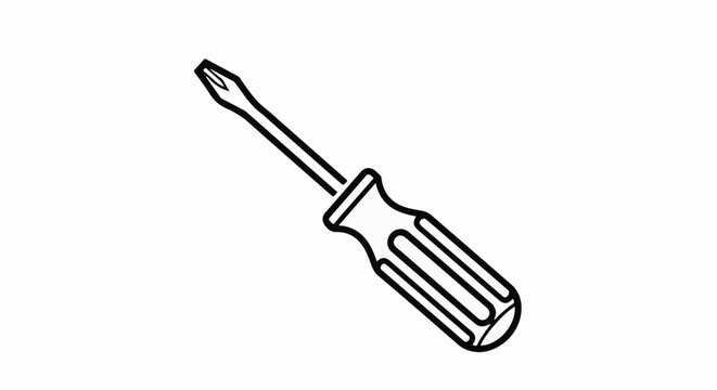 A black outline illustration of a Phillips head screwdriver on a white background