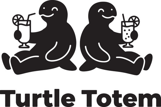 Turtles sitting with cocktails and smiling faces