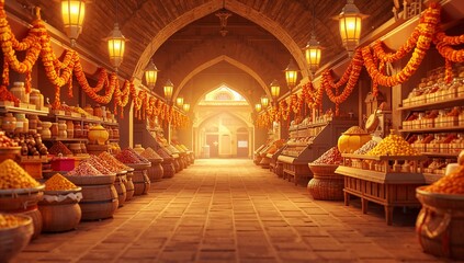 Obraz premium Vibrant Marketplace Filled with Spices and Colorful Decorations