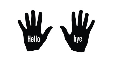 Obraz premium Two hands displaying hello and bye messages in a dark silhouette