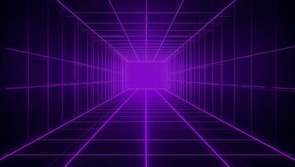 Fototapeta premium Futuristic Neon Tunnel with Vibrant Purple and Grid Patterns