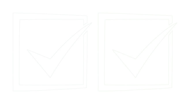 Minimalist white checkmark vector icons, clean line art checkbox symbols, simple approval and completion graphic elements for web design and user interfaces