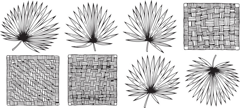 Diverse patterns of circular and grid designs in black and white Vector