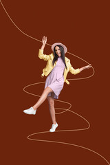 Obraz premium Trend abstract collage of person stand dance with moving lines on brown background