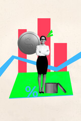 Vertical sketch 3d artwork collage poster of happy businessman businesswoman receive dollar...