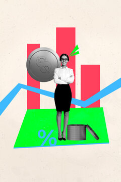 Vertical sketch 3d artwork collage poster of happy businessman businesswoman receive dollar transaction chart progress capital