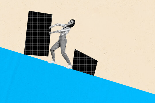 Zine trendy poster art photo collage of happy businesswoman businessman stand geometric figure development career success