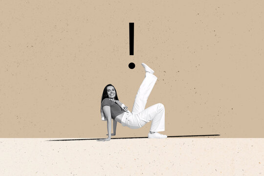 Composite art collage image of office worker businesswoman businessman exclamation sign attention warning development career