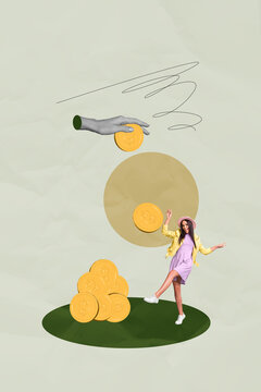 3d full artwork collage of happy businessman businesswoman stand dollar coin currency capital jackpot millionaire success