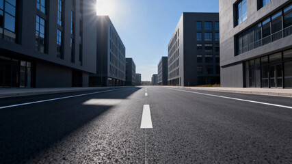Obraz premium Modern Office Buildings Along Paved Urban Road