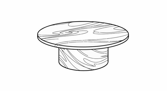 A circular wooden table with a central cylindrical base, rendered as a line drawing