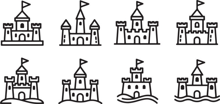 A collection of eight distinct house silhouettes with unique architectural designs Vector