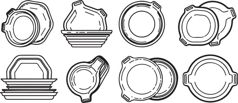 Various mechanical spring designs in black and white line drawings Vector