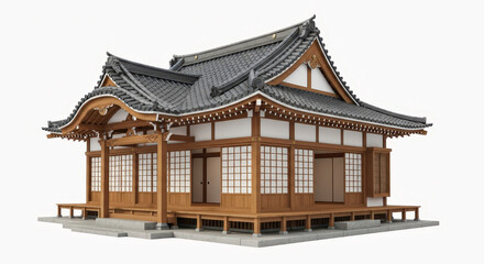 Fototapeta premium Traditional japanese house with intricate wooden architecture and sliding paper doors in soft