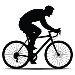 Fototapeta premium A cyclist rides a road bike depicted in a striking black silhouette