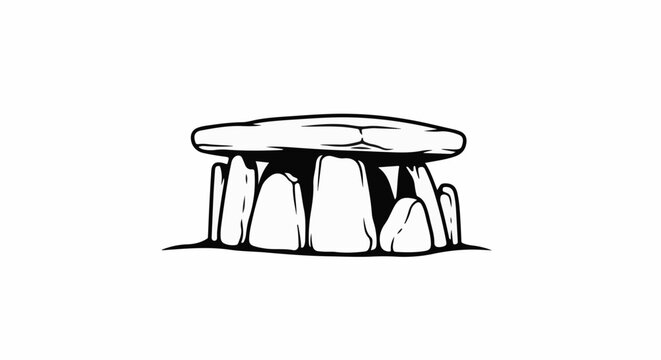 A simple black and white line drawing of a dolmen structure