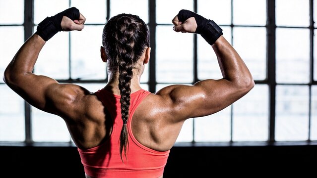 Strong Muscular Woman Back View Fitness Strength Workout Concept