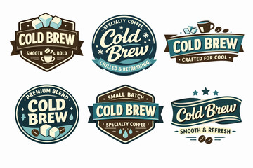 Fototapeta premium Cold brew coffee vintage labels set offering refreshing iced beverage premium blends with typography and badges for branding