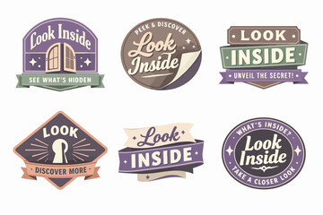 Fototapeta premium Look inside badges collection revealing secrets and discoveries with vintage style labels and banners