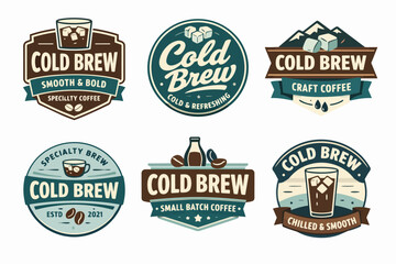 Fototapeta premium Collection of vintage-style cold brew coffee badges, emblems, and labels for rebranding packaging design