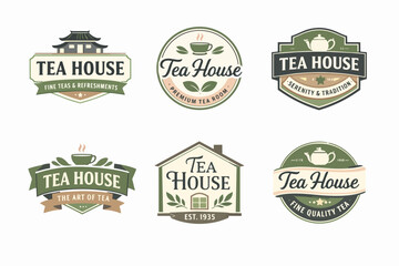 Obraz premium Tea house logos collection, vintage style badges and emblems for cafes, tea shops, and beverage branding