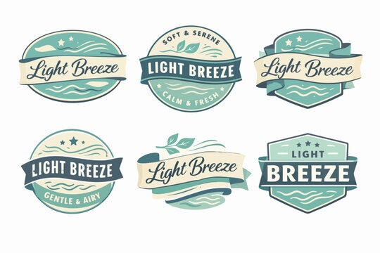 Light breeze emblem collection presenting vintage style logo designs for branding soft, calm, gentle, and fresh concepts