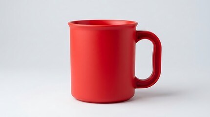 Fototapeta premium Red plastic mug with handle on white background