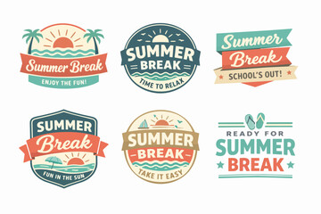 Obraz premium Summer break vacation logos and badges collection offering beach, sun and tropical concepts for seasonal travel and relaxation