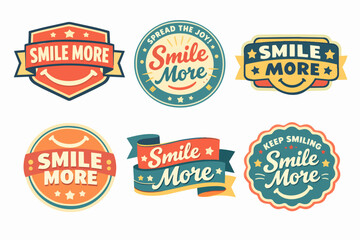 Obraz premium Retro vintage style smile more badges for positivity, happiness, joy, and emotional well-being promoting good vibes
