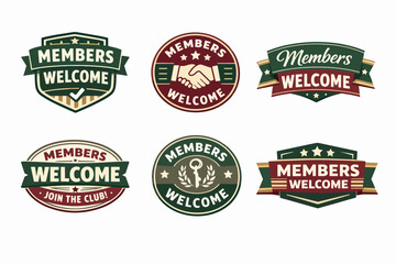 Obraz premium Members welcome retro badges and labels collection with vintage design for club, community, and loyalty programs