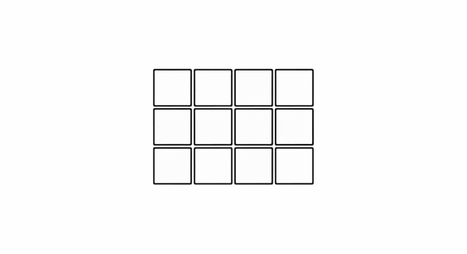 Twelve blank bordered squares arranged in a 3x4 grid on white background