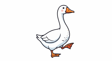 Fototapeta premium Cartoon white goose with orange beak and feet, walking