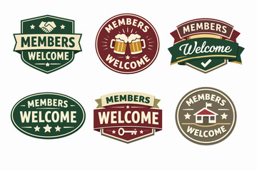 Obraz premium Members welcome vintage badges and labels set showing community, club, and hospitality concepts