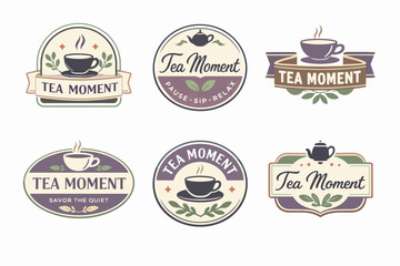 Obraz premium Vintage tea moment logos design collection for cafes, organic shops, and relaxing beverage brands