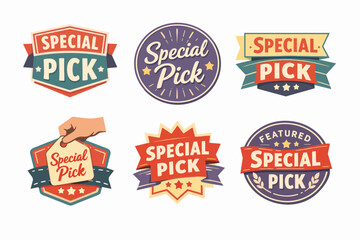 Naklejka premium Special pick featured labels set. Vintage badges and stickers collection for best choice products and services