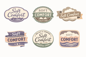 Fototapeta premium Collection of soft comfort concept branding emblems, offering a feeling of relaxation, coziness, and peaceful living