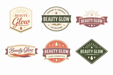 Fototapeta premium Beauty glow cosmetic product label collection with vintage style branding for skincare and luxury products