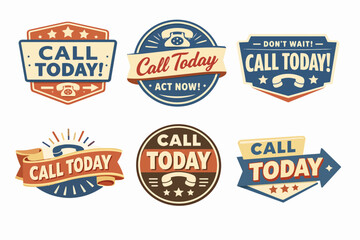 Obraz premium Call today advertisement labels with telephone icons and act now! messaging, promoting customer contact and urgent service