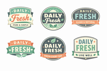 Fototapeta premium Collection of daily fresh badges and labels featuring organic food, healthy lifestyle, and natural product concepts