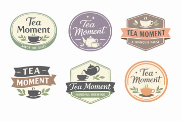Obraz premium Collection of tea moment logos and badges for beverage branding, presenting various graphic design styles