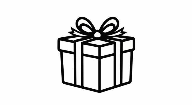 A simple black and white line drawing of a gift box with a ribbon and bow