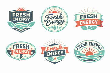 Obraz premium Assortment of fresh energy logos featuring natural elements for environmental protection and eco-friendly electricity concepts