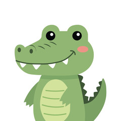 Fototapeta premium Friendly green crocodile cartoon character smiling isolated on white background