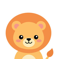 Fototapeta premium Adorable little lion cartoon character illustration with happy face and mane