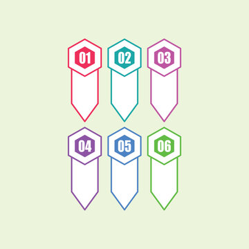 A modern set of 6 vertical numbered banners (01-06) with colorful outlines. Ideal for business process infographics, agile workflow diagrams, product features, timelines, and strategy design.