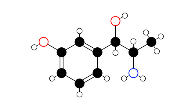 meta-hydroxynorephedrine molecule, structural chemical formula, ball-and-stick model, isolated image sympathomimetic amine