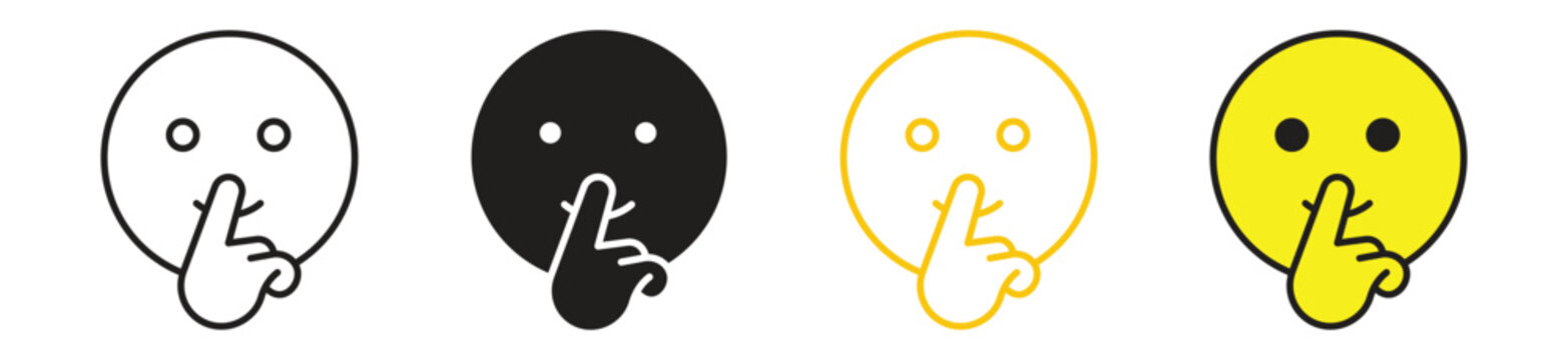 Shushing face emoji icon set isolated on white background. Vector illustration.