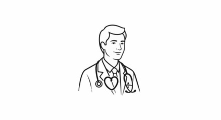 Fototapeta premium A line drawing of a male doctor wearing a stethoscope and tie